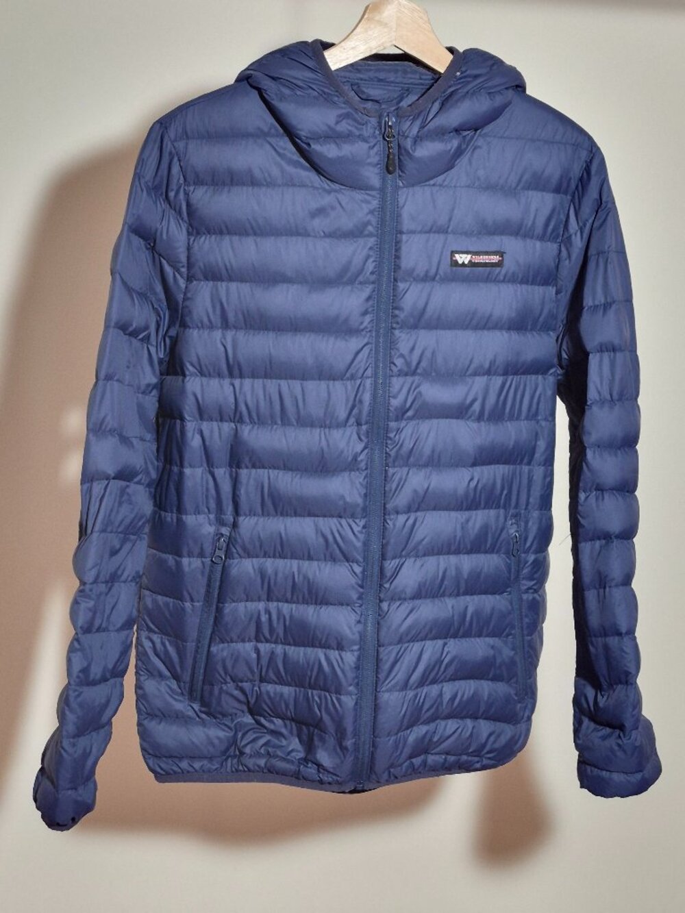 Wilderness Technology Mens S Blue Hooded Down Puffer Jacket 600 Fill Lightweight